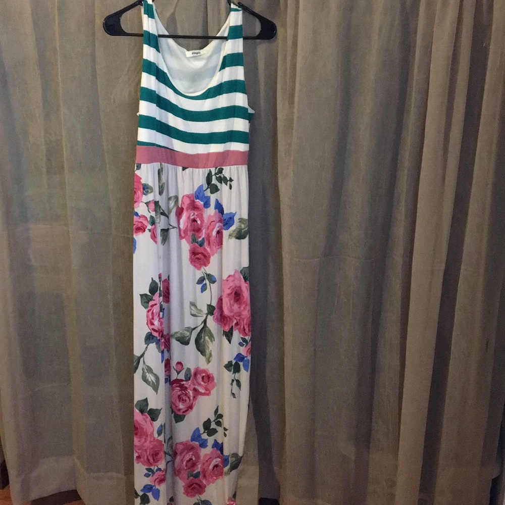 Striped/floral maxi dress with pockets